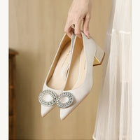 Soft Leather Black Pointed Toe Work Shoes Spring Autumn New Style Comfortable Thick Heel Professional Soft Bottom Shoes