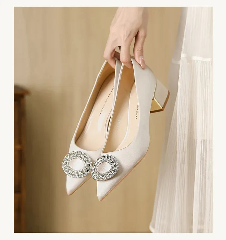 Soft Leather Black Pointed Toe Work Shoes Spring Autumn New Style Comfortable Thick Heel Professional Soft Bottom Shoes