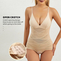 Women Sculpting Bodysuit Cross Compression abs Shaping Briefs Slimming Shapewear Over Bust Deep V Full Body Shaper Tummy Control