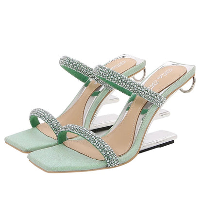 Crystal Women Slippers Letter Strange High Heels Prom Dress Shoes Ladies Outside Slides Straps Pumps Summer Sandals Mules Natalia Home Fashion    Natalia Home Fashion