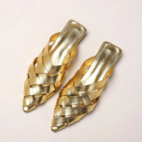 Hollow Woven Pointed Cool Slippers Women's Summer Thick Heel Outer Wear Bag Head Half Slippers Women Sandals