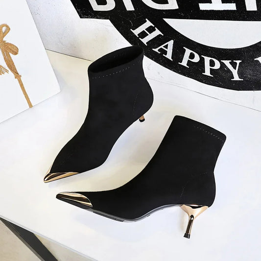 High Heels Women Ankle Boots Sexy Pointed Toe Leather Shoes Women Party Boots Dress  Chelsea Boots