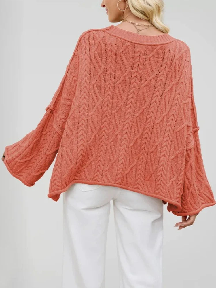 Autumn Winter Women Cable Knit Sweater Oversized Loose Pullover Long Sleeve Chunky Jumper Casual Warm Female Tops Clothing Natalia Home Fashion    Natalia Home Fashion