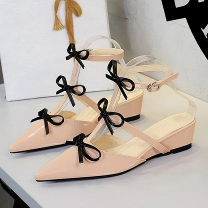 Fashion Butterfly knot Pumps Women's Slippers Fashion Pointed Toe Ankle Strap Wedges Heels Party Shoes