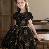 Starry Sky Dress For Girls Black Short Dress Holiday Party Birthday Fluffy Veil Dress