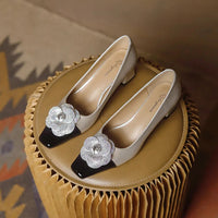 Rhinestone Camellia Flower Women's Shoes Square Toe Thick Heels 5cm Ladies Pumps Party Shoes