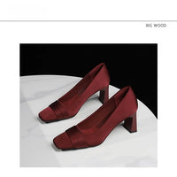Elegant Satin High Heels Square Toe Slip-On Chunky Heel Comfortable Women's Shoes for Party Fashion Footwear Summer Autumn