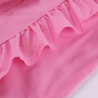 Ruffles Solid Women Shirt Pink Blue Lapel Female Top Elegant Fashion Single Breasted Flare Long Sleeve Lady Blouses