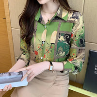 Slim Floral Long-sleeved Shirt Loose Printed Top for Women