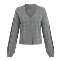 Women's Lightweight Crochet Cropped Cardigan Knitted Hollow Out V Neck Long Sleeve Button up Bolero Shrug Sweater