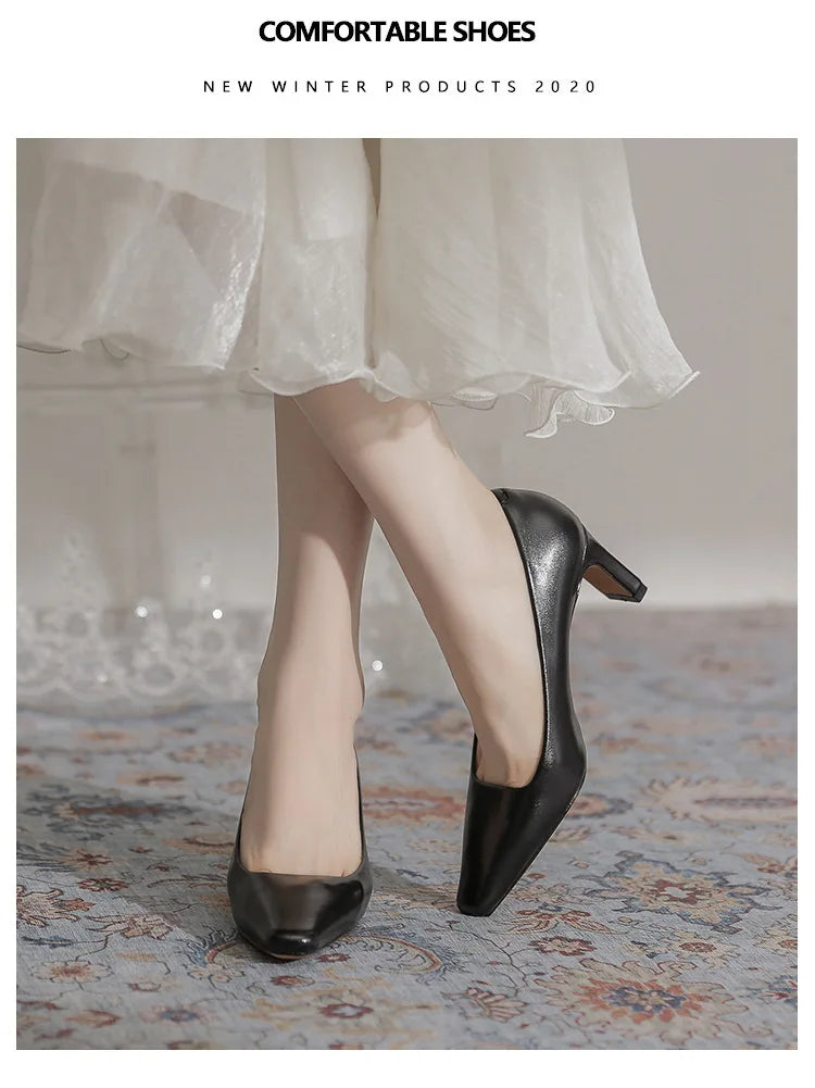 Fashion Patent Leather Women's Pumps Square Toe Stripper Elegant Party Vintage Spring Ladies Shoes