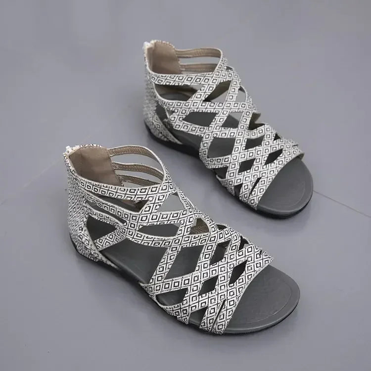 ladies Leopard Slope Heel Sandals Non-slip Lightweight Comfortable Casual women Slippers Rome Outside Casual Flat Bottom Shoes