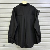 Advanced Style Shirt With Women's Fashion Ruffle Edge Splicing Design Single Breasted Long Sleeved Shirt Women's Loose And Versa