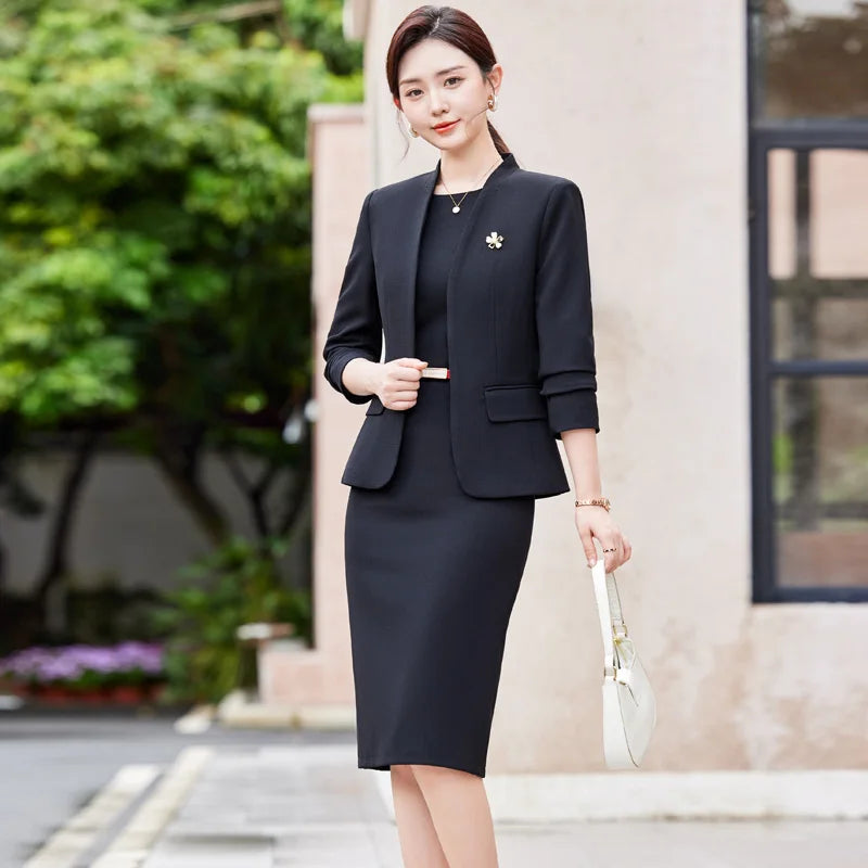 Two Piece Dress Suits For Women Long Sleeve Solid Slim Fit Fashionable Monochromatic Office Ladies Work Wear business suit