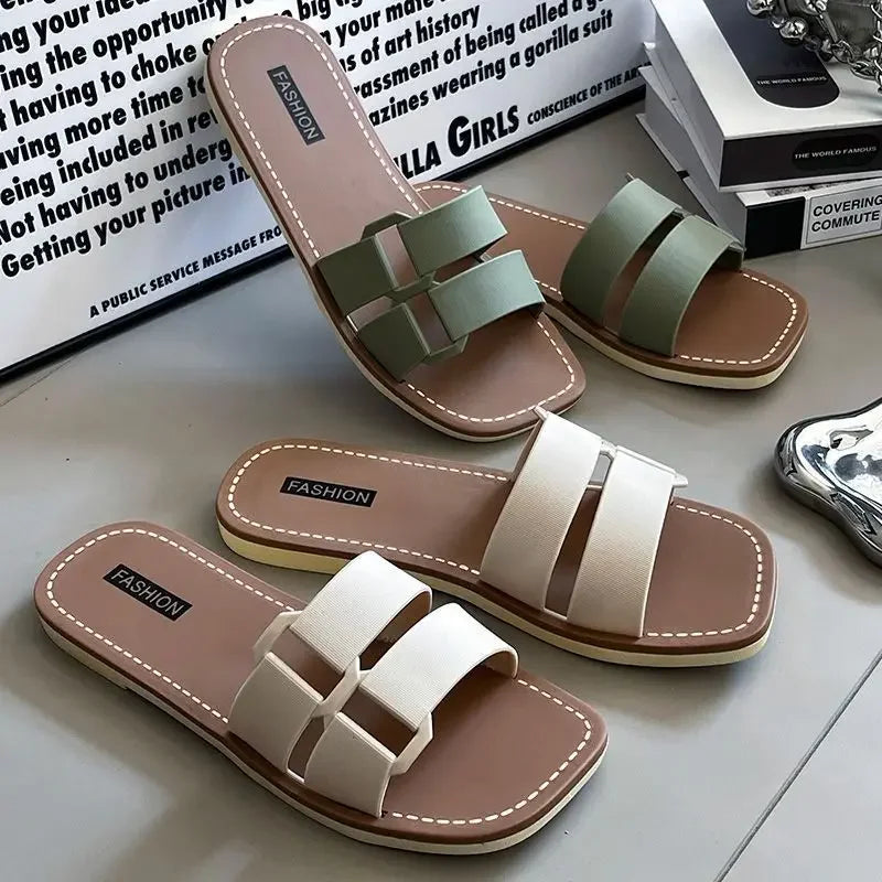Flat Bottom Sandals Women's Outdoor Beachwear Slip-On Slippers Casual PVC Material Comfortable Flats - Natalia Home Fashion
