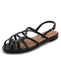 French-style cross-strap sandals, summer open-toe flat women's shoes, one-strap buckle Roman-style commuter shoes