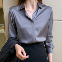 Style Women's Long Sleeve Satin Shirt Casual Style Fashion Design Lightweight Maturity Ladies Blouse
