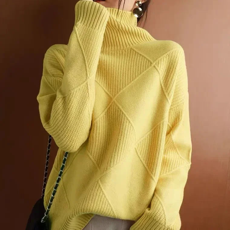 Turtleneck Sweater Diamond Solid Color Warm Pullover Loose Lazy Wind Knitted Bottoming Shirt Pullovers Tops Jumper