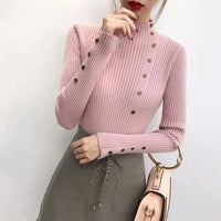 Half High Neck Sweater Women's New Style Pullover Knit Sweater with Button Up Long Sleeves Slim Fit Tight Fitting Bottom Shirt