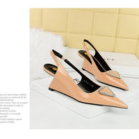 Spring Candy Fashion Pointed Toe Women Pumps Sling back Wedges High Heels Party Prom Mules Shoes