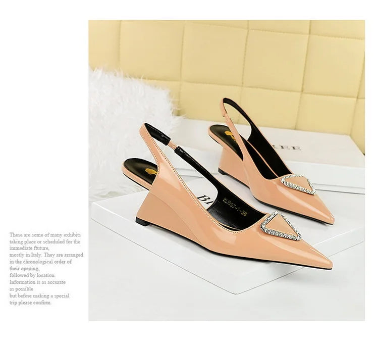 Spring Candy Fashion Pointed Toe Women Pumps Sling back Wedges High Heels Party Prom Mules Shoes