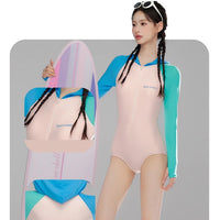 Women Long Sleeve Water Sports Outdoor Bathing Push Up Swim Wear Hooded Female Front Zipper Beach Athletic Surfing Swim Suit