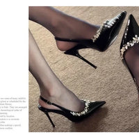 French Style Sexy Pointed Toe High Heels Crystal Embellished Ultra High Stiletto Heel Women's Shoes