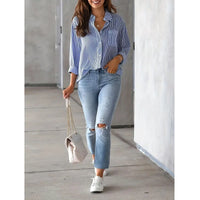 Classic Striped Shirt Women Streetwear Vintage Long Sleeve Blouses Female Casual Loose Single-Breasted Shirts