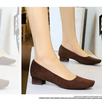Women Fashion Style Quality Square Toe Low Heel Pumps Lady Prom Suede Shallow Mouth Thick High OL Single Shoes