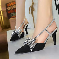 French Style Velvet Pointed Toe High Heels Hollow out Embroidery Butterfly Knot Party Shoes Women's Low Heel Single Shoes