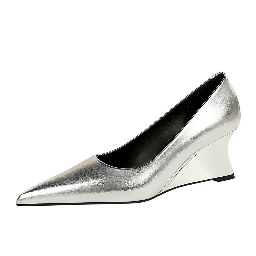Women Pumps Pointed Toe Retro Shoes Women Shoes Designer Shallow Wedges High Heels Banquet Mules