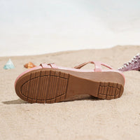 Bohemian Style Thick Heel Sandals Summer Fashion Beach Diamond Women's Shoes round Head Roman Style PU Leather Roman Sandals