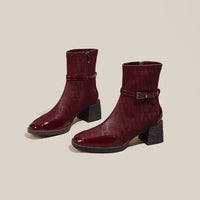 Women's Side Zipper Boot High Heel Short Boot Winter Mid-Calf Boot Chinese Style National Wedding Boot
