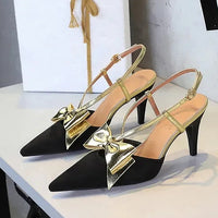 French Style Velvet Pointed Toe High Heels Hollow out Embroidery Butterfly Knot Party Shoes Women's Low Heel Single Shoes