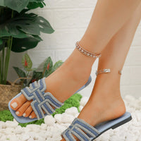 Women's Rhinestone Slippers Outdoor Fashion Non-Slip Beach Shoes Comfortable Flat Square Heel Women's Sandals