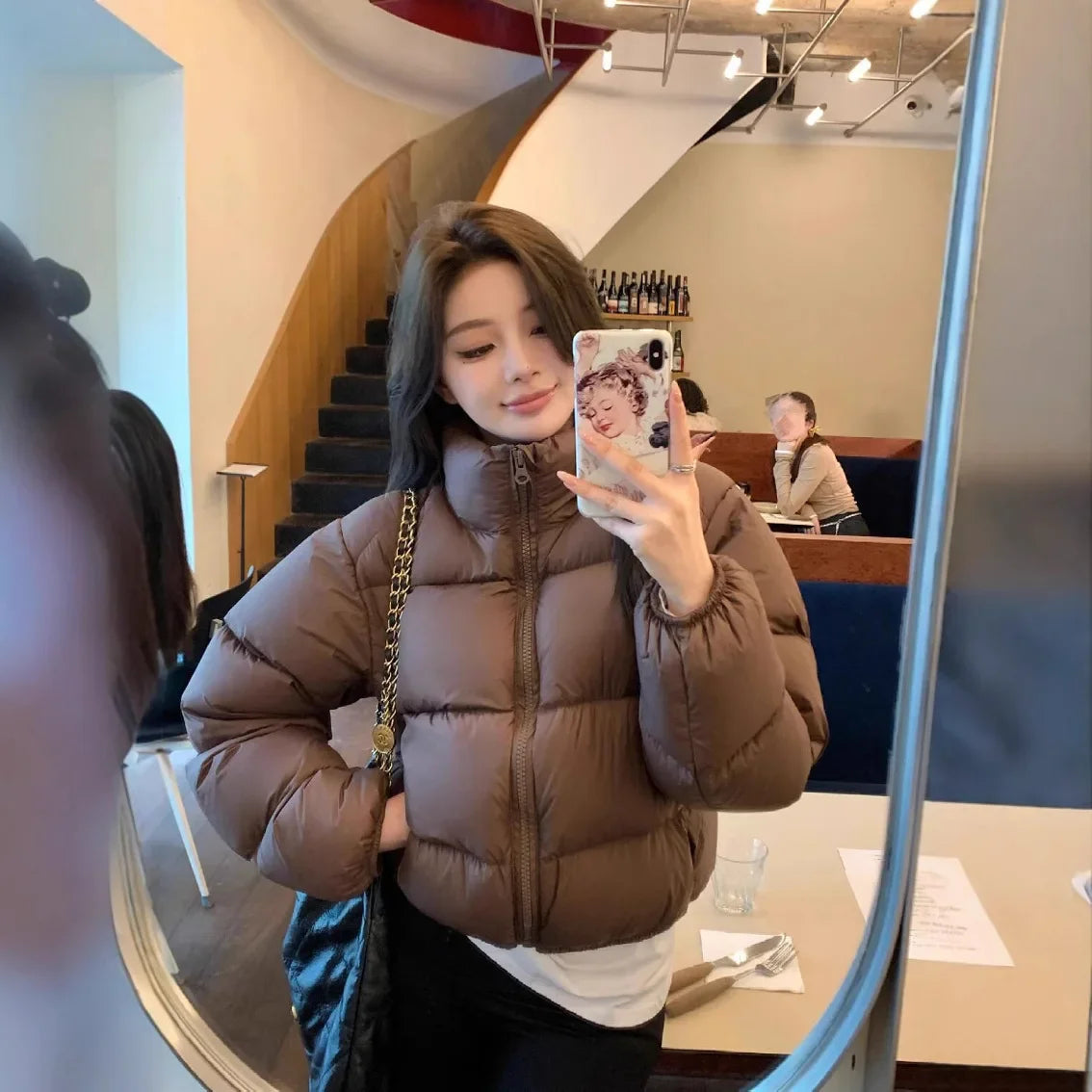 Short Puffer Jacket Women's Thick Outerwear Small Size Stand Collar Bread Style down Coat - Natalia Home Fashion