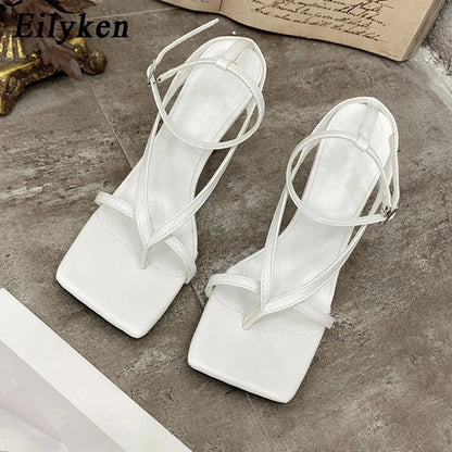 Square Head Ankle Strap Sandals Women Fashion High Heel Gladiator Narrow Band Party Dress Pump Shoes