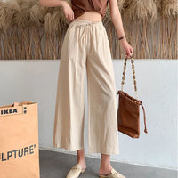 Casual Baggy Wide Leg Trousers Women Summer Thin Comfy Breathable Ankle Length Pants Vintage Loose Cotton Linen Straight Pants
