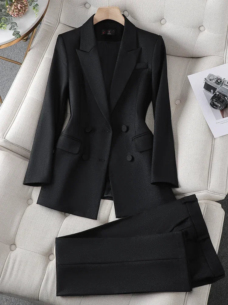 Ladies Business 2 Piece Blazer Suit Female Long Sleeve Jacket + Trouser Women Pant Suit Office Work Wear - Natalia Home Fashion