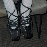 Women's ballet flats Fashion Korean ballet style lace-up retro casual shoes Comfortable lightweight ballet sneakers