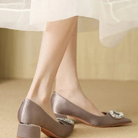Soft Leather Black Pointed Toe Work Shoes Spring Autumn New Style Comfortable Thick Heel Professional Soft Bottom Shoes