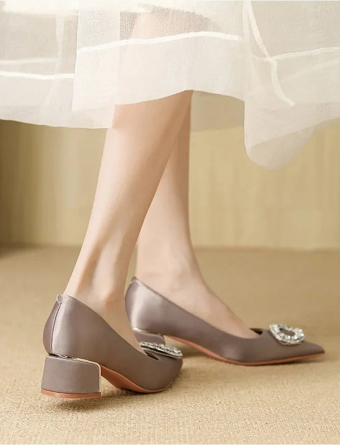 Soft Leather Black Pointed Toe Work Shoes Spring Autumn New Style Comfortable Thick Heel Professional Soft Bottom Shoes