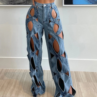 CM.YAYA Women Vintage Cutout Hollow Out Criss Cross Straight Denim Pants 2024 Fashion INS High Waist Wide Leg Jeans Trousers Natalia Home Fashion    Natalia Home Fashion