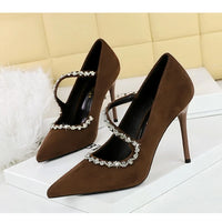 Banquet Pointed Toe High Heels Diamond Chain One-Strip Thin Heel Super High Heels Light Mouth Elegant Lace-Up