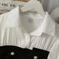 French Contrast Color Slim Shirts for Turn Down Collar Long Sleeve Bottoming Top Female Fashion Blouses