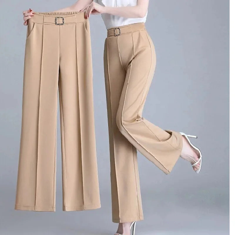 High Waist Wide Leg Ice Silk Pants Women's New Style Thin Loose Straight Cut Versatile Nine Point Long Trousers
