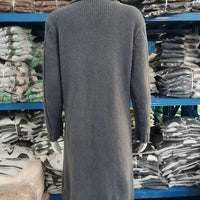 Oversized Women Loose Knitted Sweaters Thick Long Sleeve Pocket Button Knitted Long Cardigan Coats