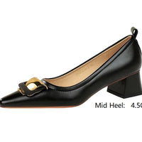 Professional Women's Shoes With Shallow Mouth Small Square Toe Metal Buckle 4.5CM Thick Heel Shoes