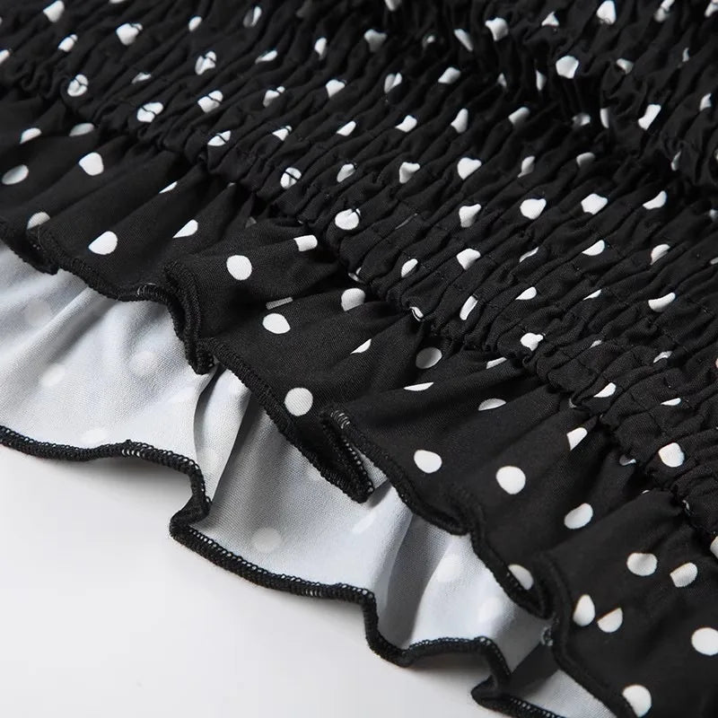 Polka Dot Print Tops Women Halter Low-Neck Bandage Ruffles Backless Sleeveless Skinny Fashion Street Versatile Vest