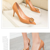 Sexy Women's Stiletto High Heels Shallow Mouth Pointed Toe Metal Buckle Party Single Shoes